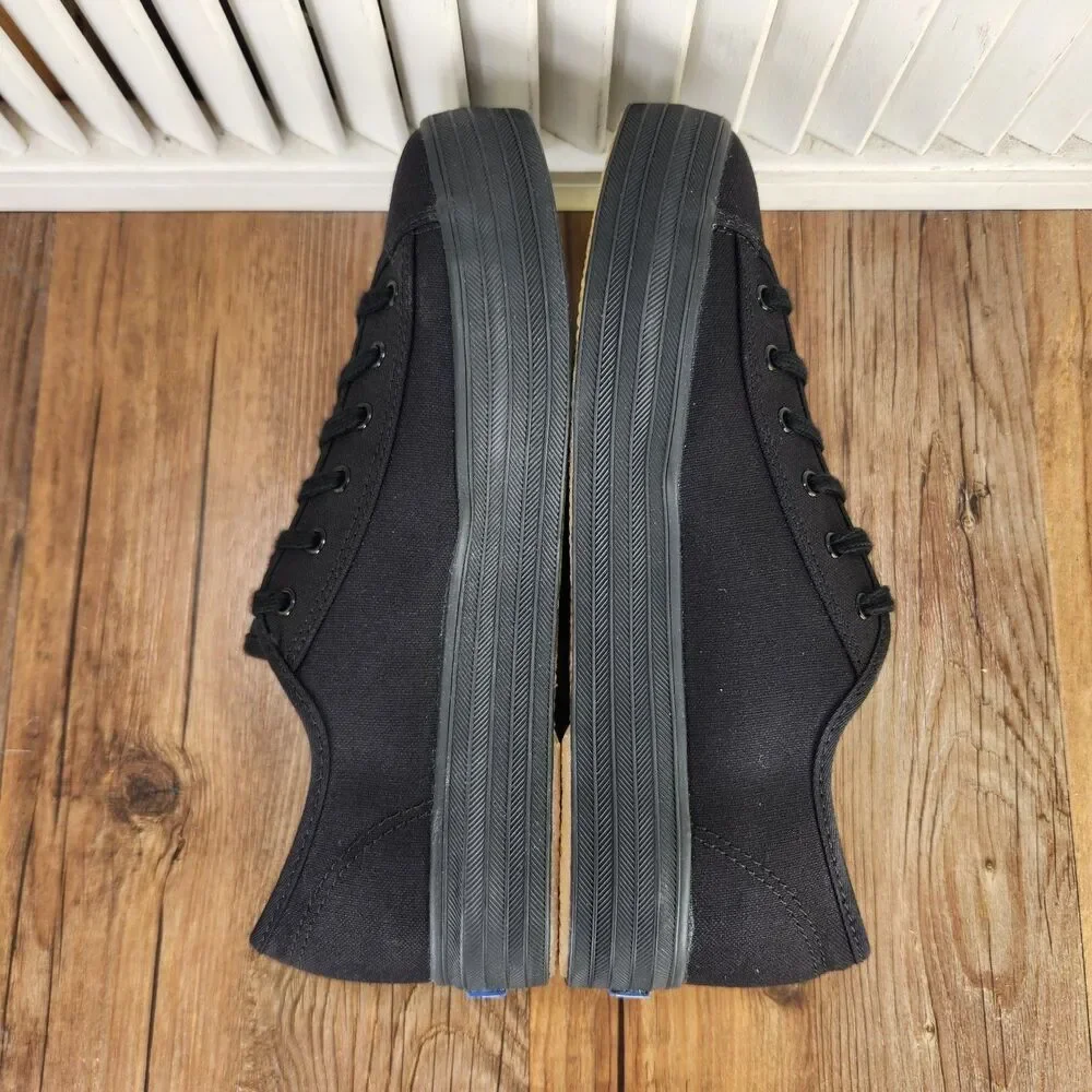 Keds Triple Kick Organic Cotton Platform Shoes Womens Sz 8 Black Canvas WF64855